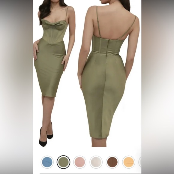 House of CB Olive green Satin Dress - Picture 2 of 8